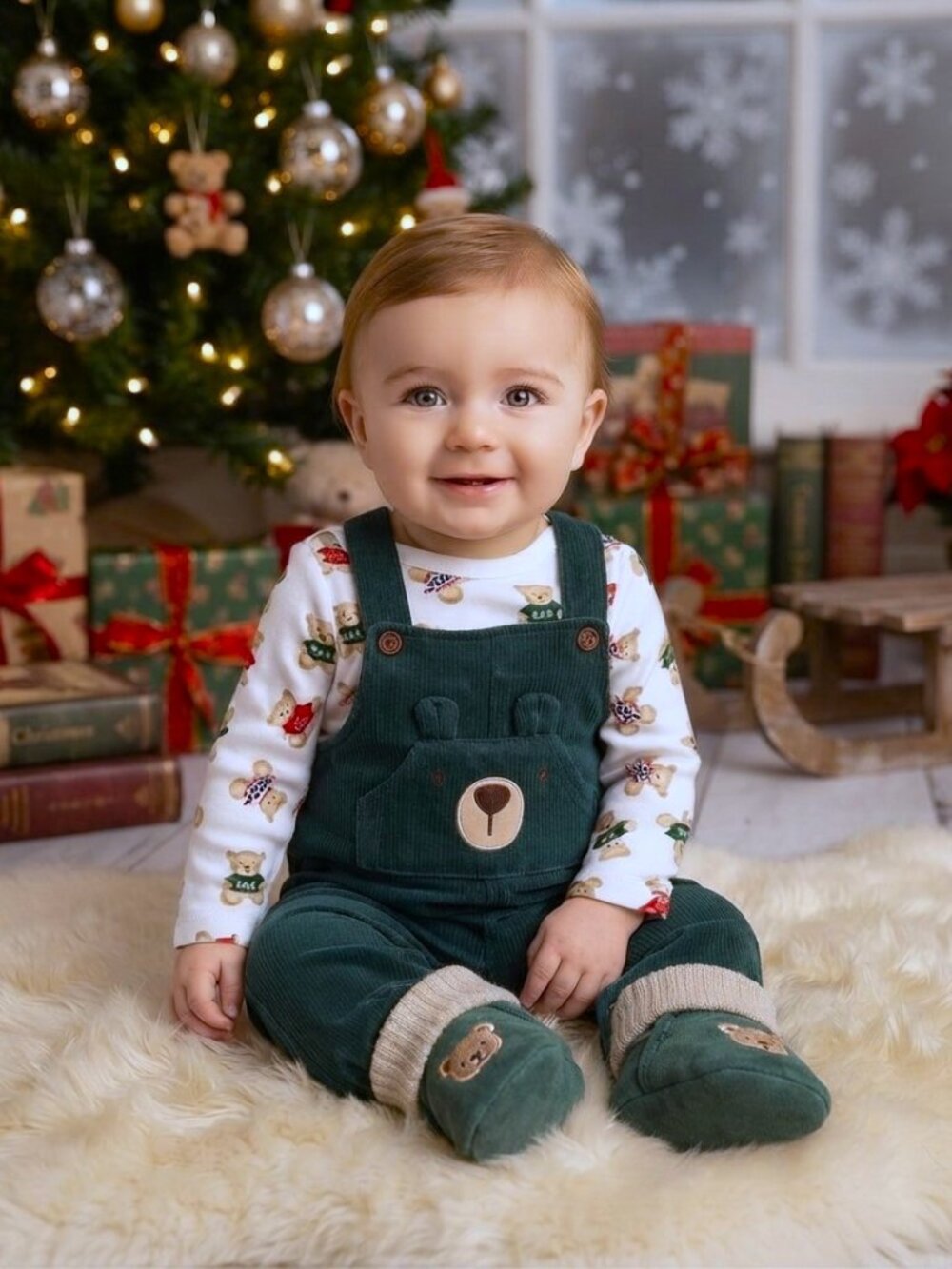 New Baby Christmas Holiday 6 mos Outfit Teddy Bears 2pc NWT